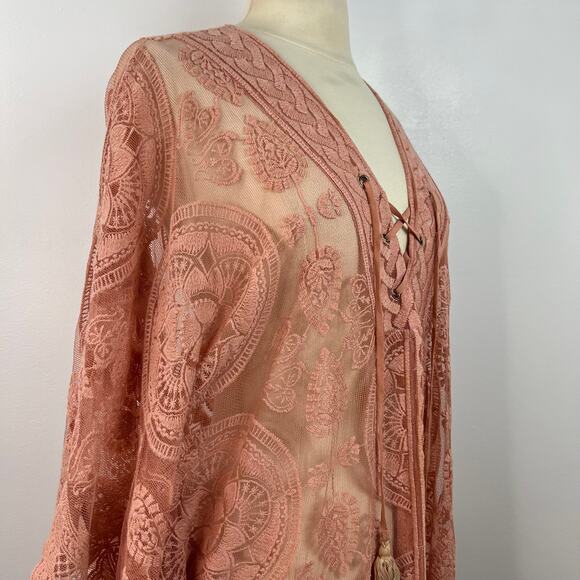 Jen's Party Booty Womens Mandala Mykonos Maxi Kaftan Sheer-Coverup Pink Size O/S - Picture 6 of 15